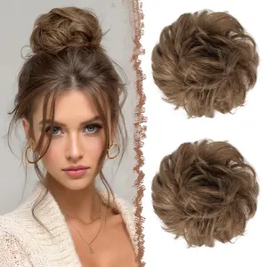 100% Human Messy Bun - 2 PCS Human Hair Bun Real Elastic Scrunchies Hair Pieces Soft Fluffy Wavy Ponytail Extensions Updo Chignon Hairpieces for Women,Elastic Wavy Updo Extensions Light Brown Daily Messy Updo Hair Piece Beginner Friendly