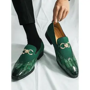 Men's Business Fashion Chain Decorated Crocodile Embossed Slip on Dress Shoes, Formal Shoes for Work Office, Male All-match Shoes for Daily Wear, Business Style Shoes(Sheets)