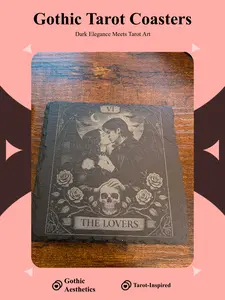 Gothic Tarot Card Slate Coasters | Dark Academia Witchy Decor | Black & White Engraved Coaster Set | The Reader & The Lovers
