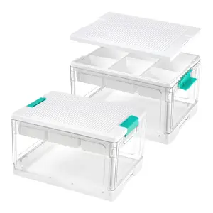 【Live Only】Vtopmart 2 Pack 24QT Plastic Storage Box for Arts Crafts Stationery Lego Kids Building Blocks Sewing Kit & Small Tools