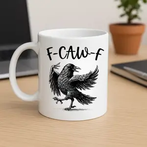 BNB – F-Caw-F Raven Humor 11oz & 15oz Ceramic Mug, Funny Sarcastic Crow Lover Gifts for Besties Coworker Colleague Workmates on Birthday Thanksgiving Christmas, Hilarious Office or Home Office Drinkware Reusable And Washable Coffee Cup