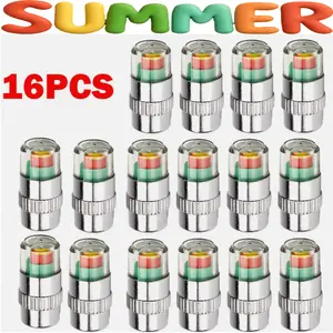 16PCS Car Auto Tire Pressure Monitor Valve Stem Caps Sensor Indicator Warn 36psi Car Tire Pressure Monitor Valve Stem Caps Sensor Indicator 3-Color Eye Alert