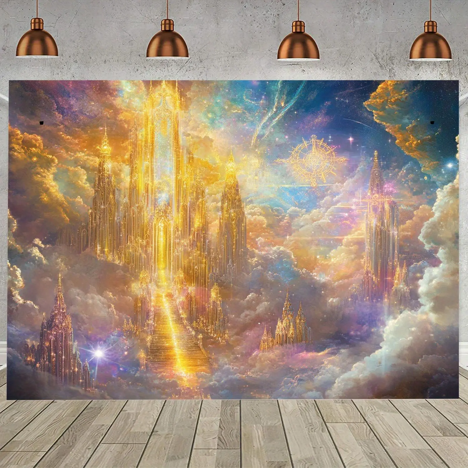 One Piece Backdrop Banner Featuring Golden Clouds And Pearl Gates, Suitable for Various Celebrations, Artist-Themed Birthdays, And Party Wall Photography. White