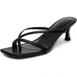 Women'sStrappyKittenHeelsFlipFlopsSquareOpenToeLowHeelsFashionPartyDressThongHeeledSandals