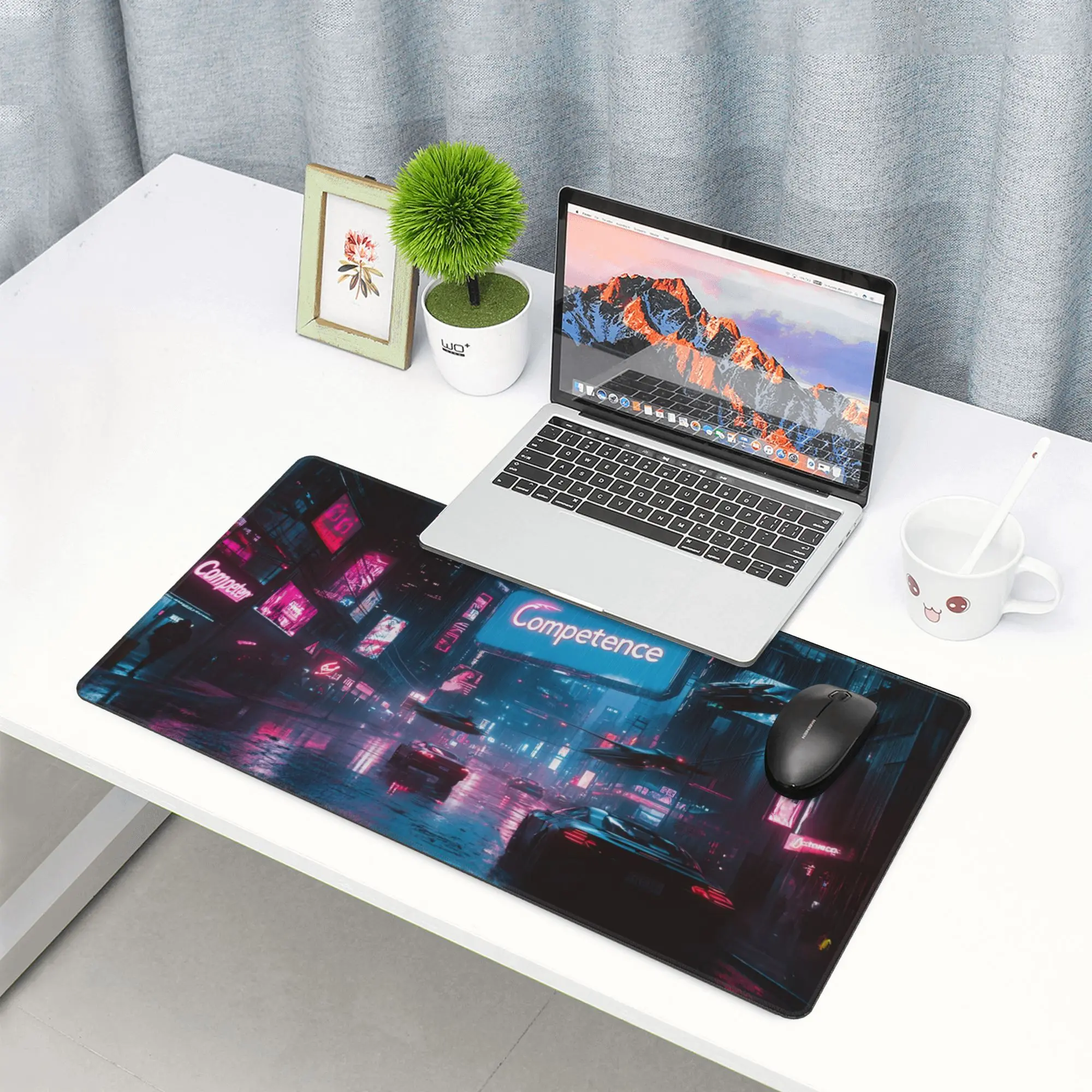 Cyberpunk Gaming Style Mouse Pad Extended XXL, RGB Neon Style Futuristic Desk Mat, Large Keyboard Pad Non-Slip Waterproof for PC Laptop Desk Setup office gaming lock edge desk mat non-slip rubber base desk mat
