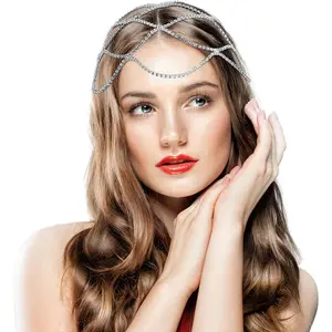 Rhinestone Mesh Headpiece for Women Head Chain 20s Cap Crystal Head Jewelry Flapper Headpiece Accessories for Bridal