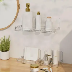 1pc Transparent Wall-mounted Storage Box, Floating Wall Shelf, Clear Bathroom Shelf Organizer, Free Punching Cosmetics Rack, Kitchen Bathroom Supplies