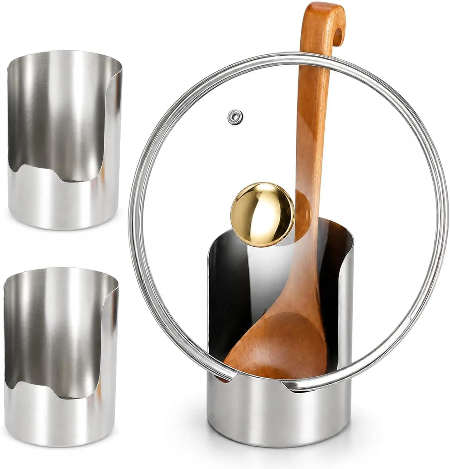 Multi-functional Kitchen Utensil Holder, Thickened Stainless Steel Countertop Organizer, Heavy Duty Stainless Steel Pot Lid Organizer and Spoon Rest for Countertop