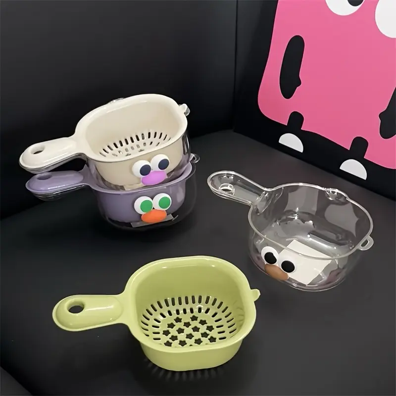 3pcs Kitchen Drain Basket Set - Double Layer 2-in-1 Bisphenol A (BPA)-Free Plastic Food Preparation Washing Bowls, Home Organizers for Kitchen Storage