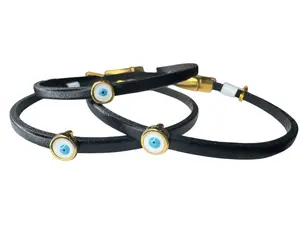 Black Evil Eye Leather Bracelet