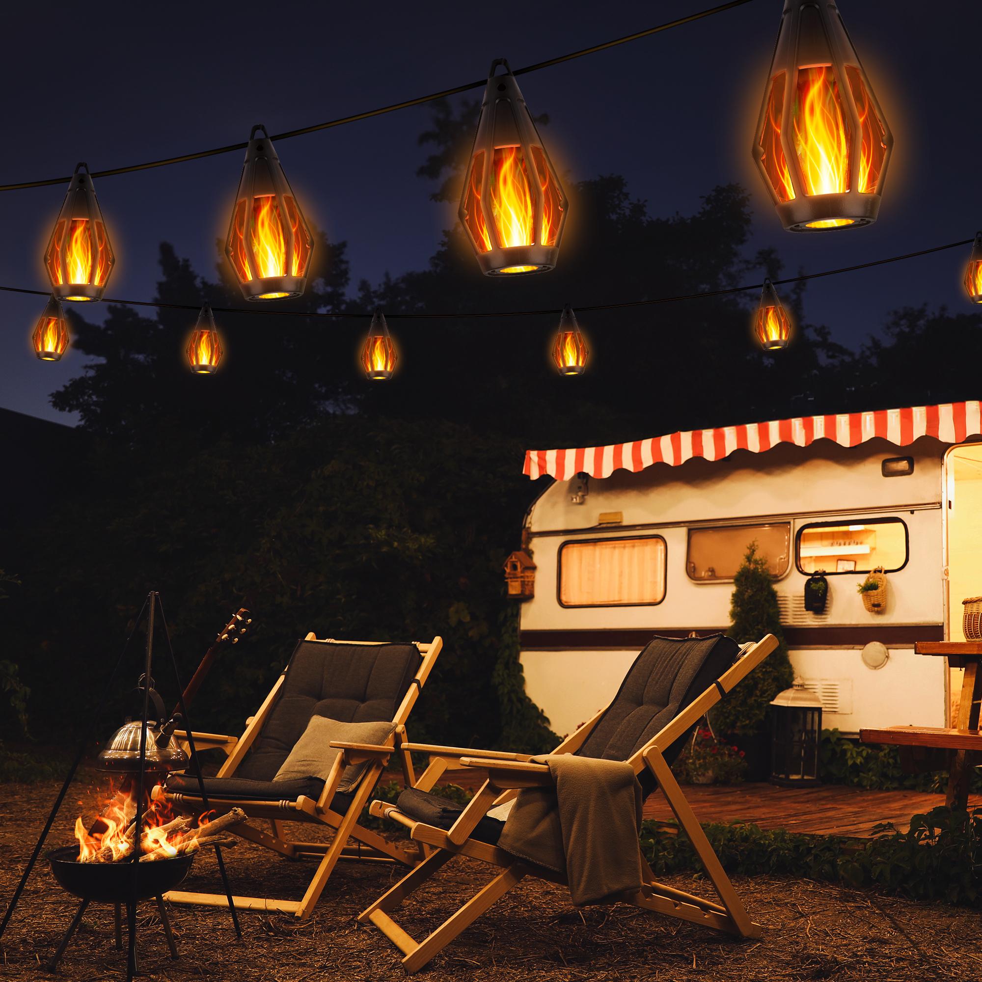 FLACCHI Solar-Powered Flame String Lights 42 Feet with 15 LED Lights Outdoor Waterproof Garden Patio Decorations Eco-Fri