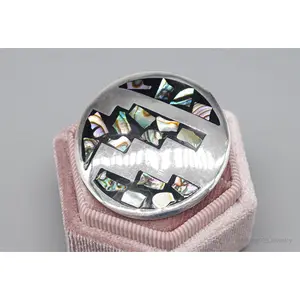 Large Vintage Taxco Mexico Abalone Paua Shell Inlay Sterling Silver Brooch Pin Pendant