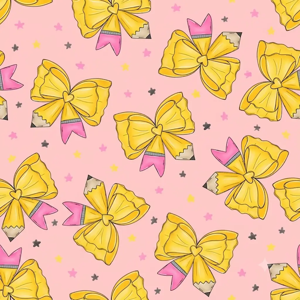 Coquette seamless pattern, Bow paper, scrapbooking, pencil background, back to school, school seamless, notebook wrapping paper, book wrapping paper, gift wrapping paper