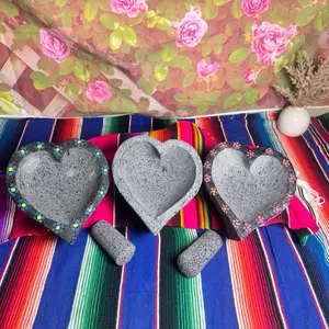 8-Inch Heart-Shaped Molcajete — Available with or without floral design