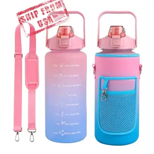 2L Water Bottle with Sleeve, Shoulder Pad & Strap - Washable, BPA-Free Plastic, Leak-Proof, Durable for Outdoor & Indoor Use - Bottled, Reusable