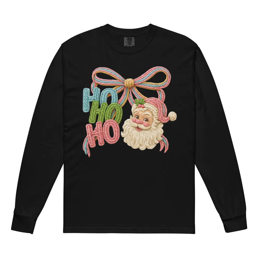 Faux Coquette HO HO HO Santa Long Sleeve Comfort Colors, Trendy Christmas Tshirt