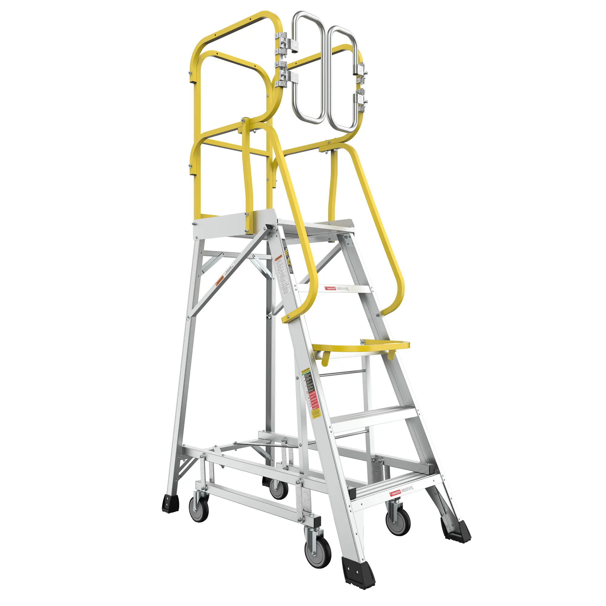 5-Step heavy-duty aluminum rolling platform ladder, 375lbs heavy-duty load-bearing, lightweight and easy to move, ultra large platform 360 ° protection, wide and deep toothed anti-skid pedals, the first choice for high-altitude operation safety