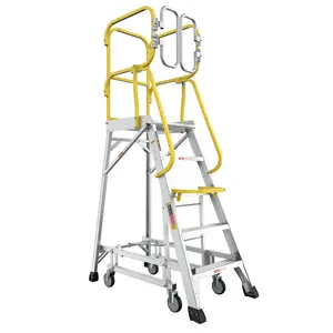 5-step heavy-duty aluminum rolling platform ladder, 375lbs heavy-duty load-bearing, lightweight and easy to move, ultra large platform 360 ° protection, wide and deep toothed anti-skid pedals, the first choice for high-altitude operation safety