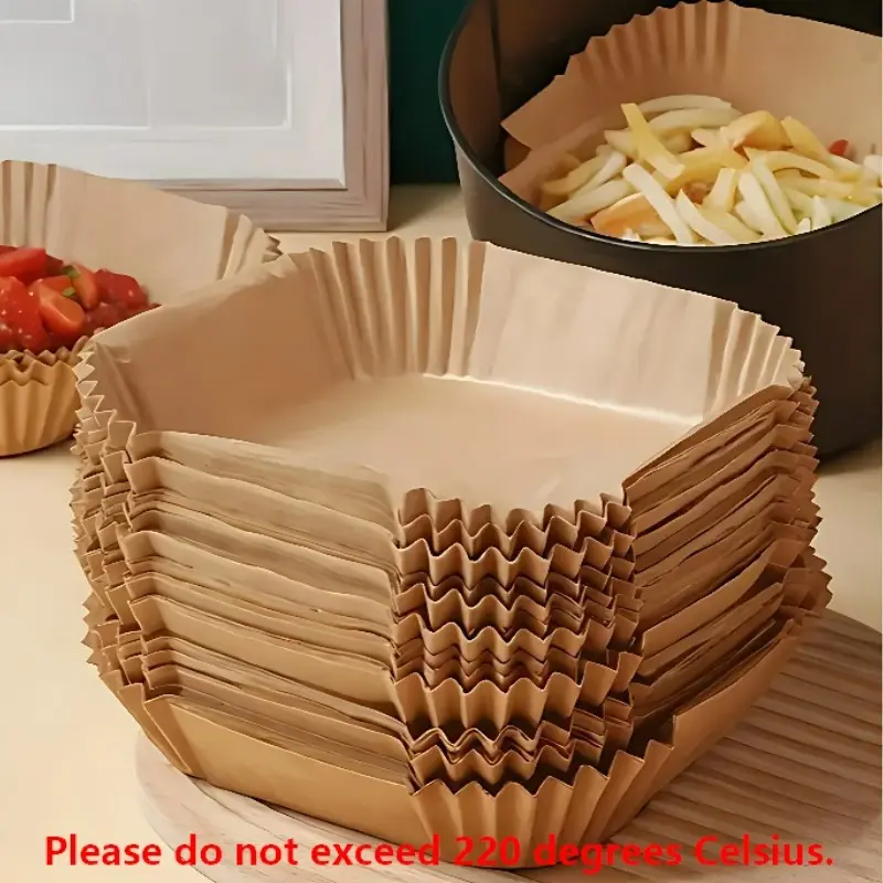 Non-Stick Air Fryer Baking Paper Liners, 50pcs & 100pcs, Square Parchment Paper Sheets for Baking, Heat Resistant, Food Safe, Ideal for Wings, BBQ, Fries, Baking Supplies