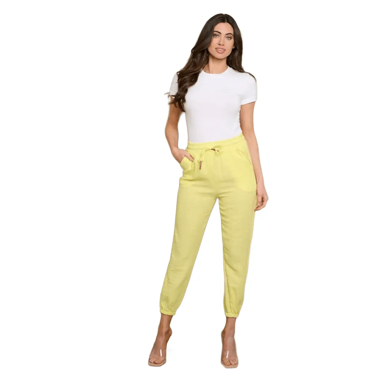 Yellow Jogger Pants With Elastic Waist and Pockets