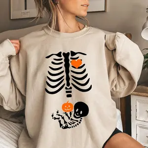 Skeleton Halloween Maternity Shirt, Funny Pregnancy Announcement 2024 Shirt, Fall New Mom Sweater, Pregnant Women Costume, Mommy to Be Gift, Pregnant Halloween Shirt, New Mom Halloween Shirt, Trending Shirt For Women