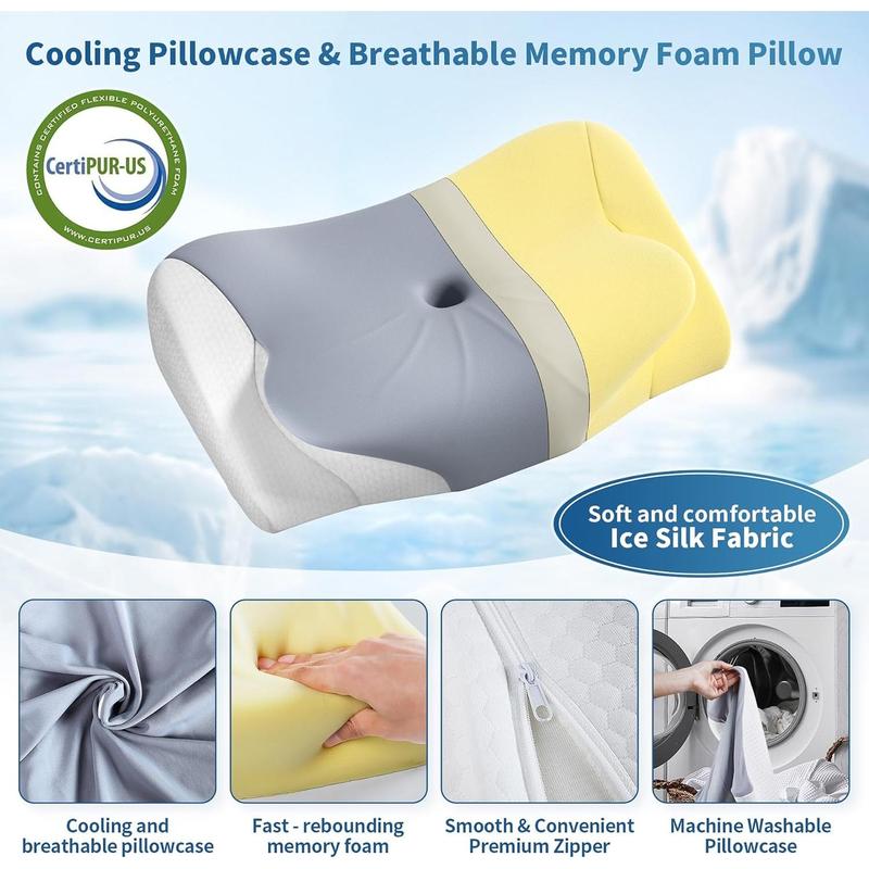 Cervical Neck Pillow - Ergonomic Cooling Pillows for Neck and Shoulder Pain Relief, Orthopedic Bed Pillow for Side Back Stomach Sleeper with Washable Pillowcase