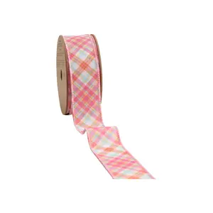 1 1/2" Wired Ribbon | Pink Bias Plaid | 10 Yard Roll Spring decor Easter Day decor Valentine’s Day decor wrapping gifts