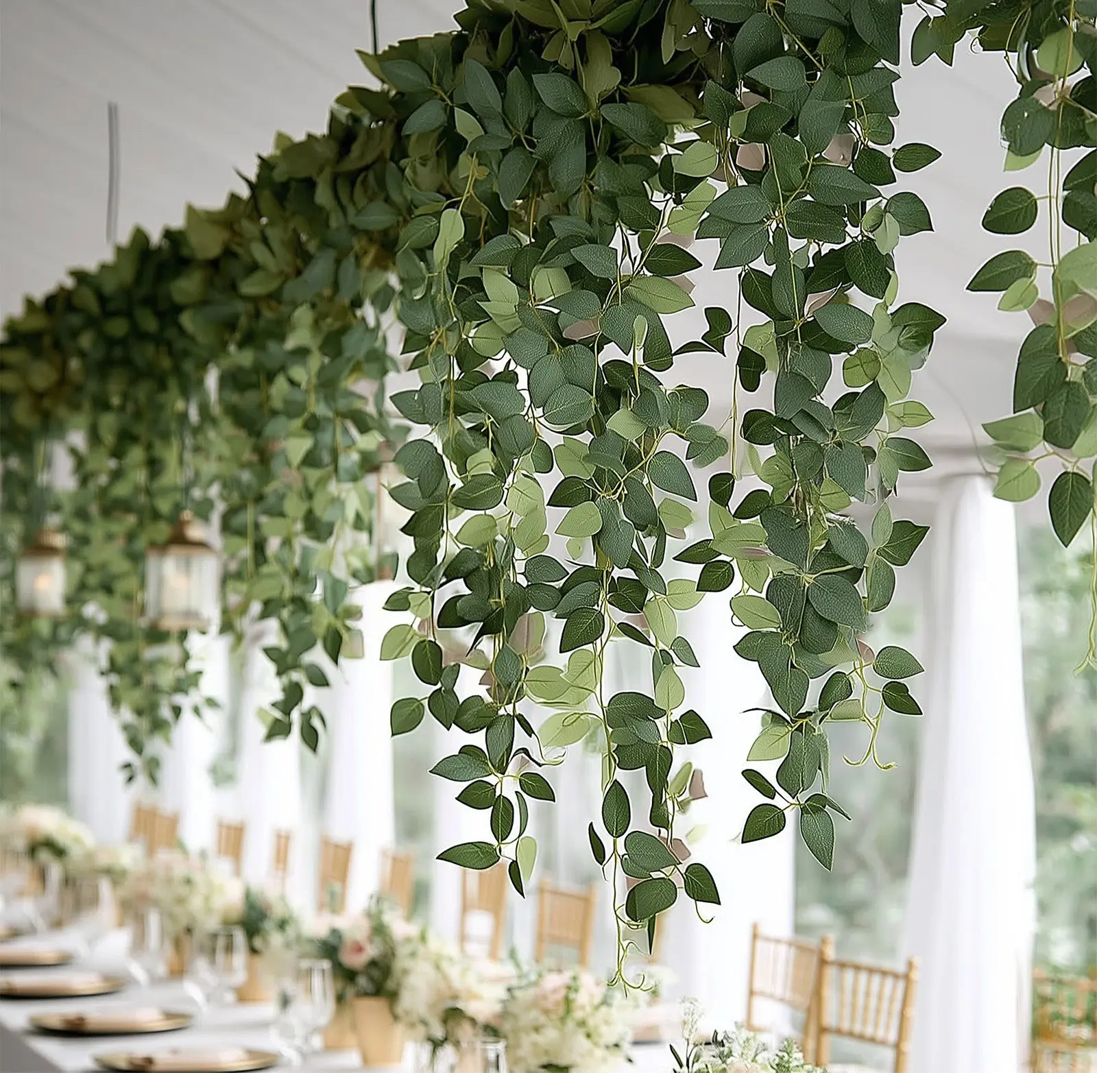 Decorative 3-Pack Elegant Artificial Hanging Vines - Synthetic Silk Rose Leaf Greenery, 40in Fake Plastic Plants & Flowers for Indoor Wall, Outdoor Garden Backdrop Home Decor, Faux Floral Plant, Elegant Artificial Plants