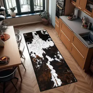 Runner Rug 2x6 Western Rugs Cowhide Throw Carpet Washable Kitchen Runners  Hallway Rug Brown Entrance Door Mat Ultra-Thin Non Slip Accent Area Rugs for Entryway,Laundry,Bathroom