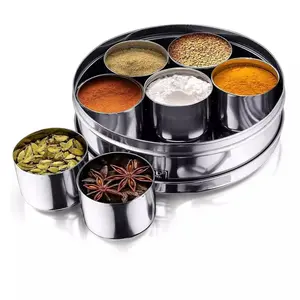 Stainless Steel Spice Container Box with 7 Compartments - Durable Masala Dabba for Home Organizers - Bottles, Organiser