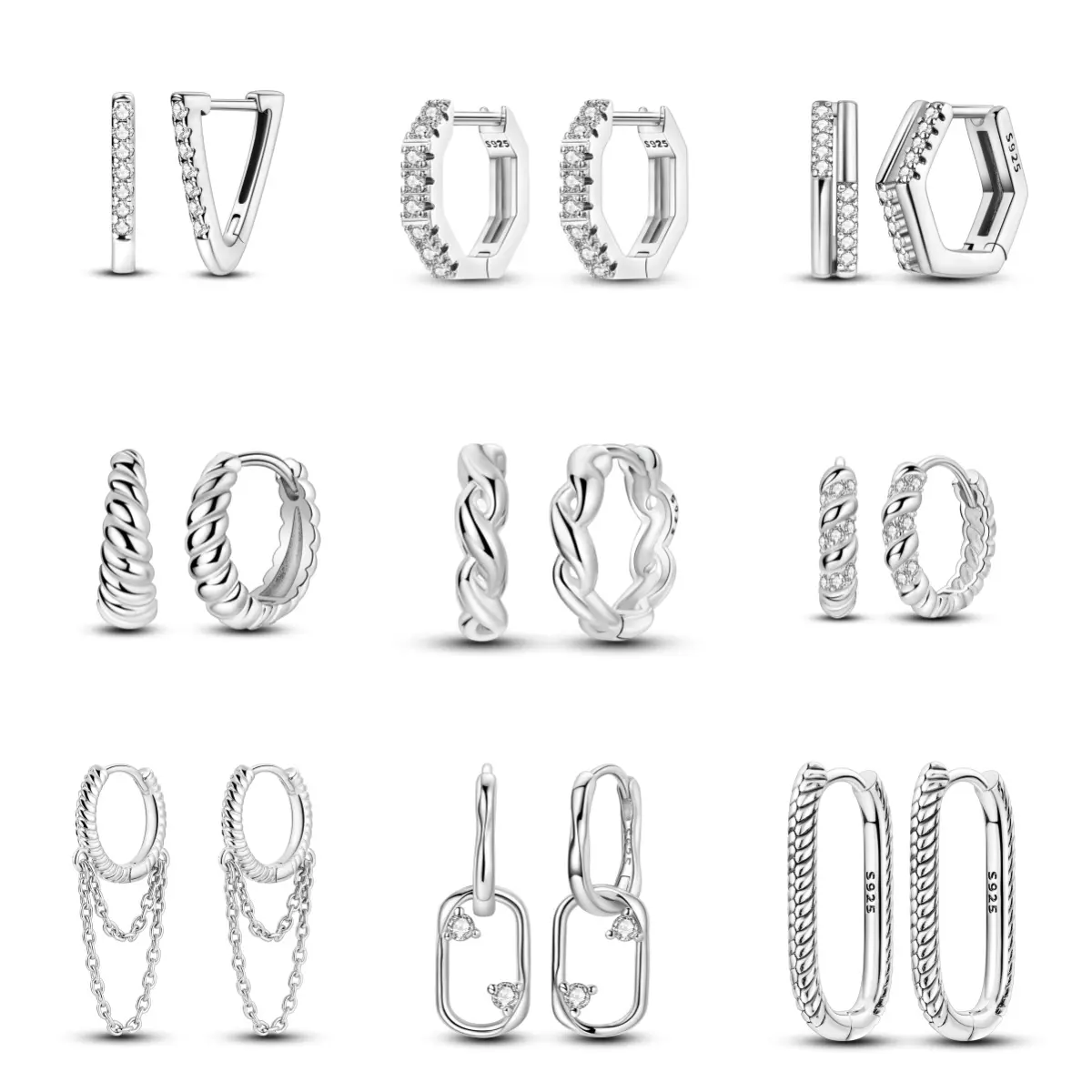 MULA Women's Silver-Tone Geometric Earrings - Twisted Linked Chain Rings, Modern Pendants, Studs, Fashion Costume Jewelry for Women