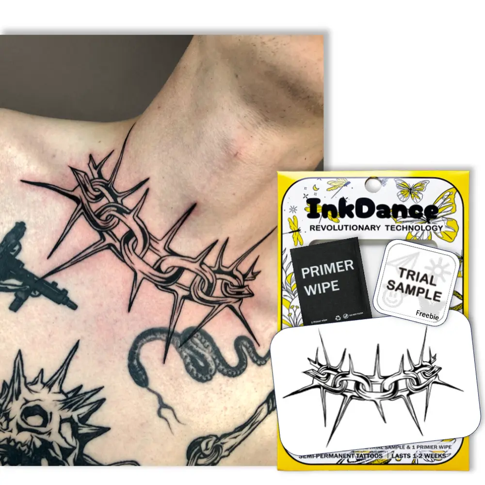 InkDance Semi-Permanent Tattoo, Cyber Sigilism, Neo-Tribal Hand Tattoo, Long Lasting Temporary Tattoos, Waterproof Plant-Based Ink, Lasts 1-2 Weeks, Color Develops in 24 Hours D212