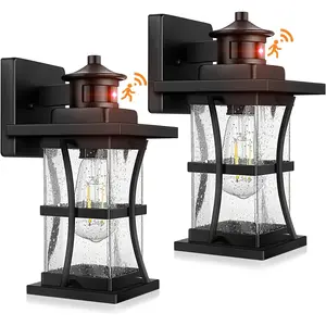 2 Packs Motion Sensor Outdoor Wall Lights - Upgrade  Porch Lighting, LED Exterior Lantern Fixture Wall Sconce,  Outside Light For House, Black Anti-Rust Lamp For Garage Doorway