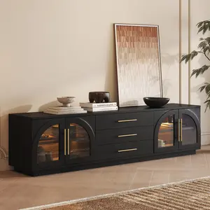 Homary Arune 80" Arched Glass Doors TV Stand with Storage and LED