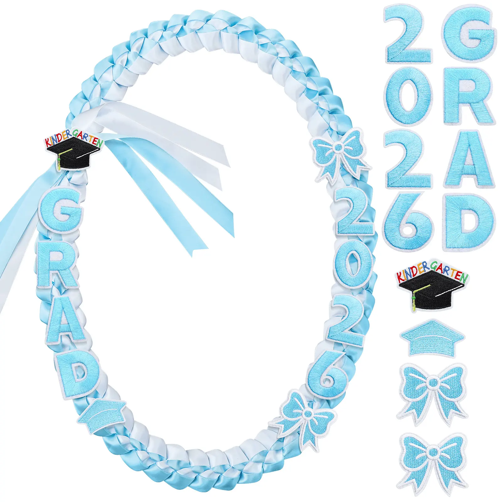Kindergarten Graduation Leis Class of 2026 Ribbon Necklace for Preschool Pre-K Graduates, Cute Double Braided Money Lei Photo Props Favors for Graduation Ceremony Party Celebration Grad Gifts Teachers Parents Mom Prep for Daughter Son Boys Girls Students