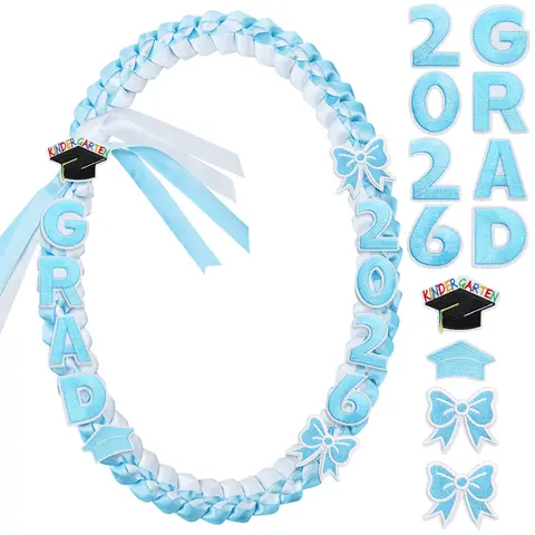 Kindergarten Graduation Leis Class of 2026 Ribbon Necklace for Preschool Pre-K Graduates, Cute Double Braided Money Lei Photo Props Favors for Graduation Ceremony Party Celebration Grad Gifts Teachers Parents Mom Prep for Daughter Son Boys Girls Students,