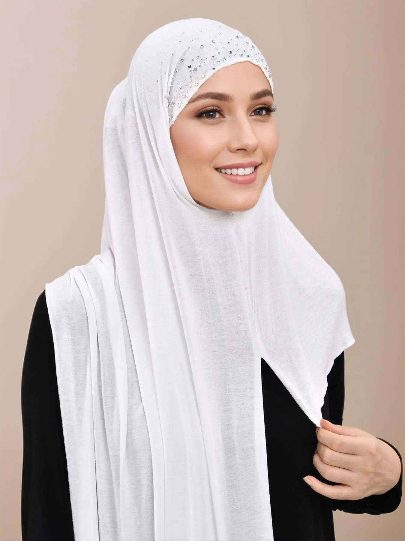Women's Glittering Square Decor Instant Hijab, Modest Casual Comfortable Long Hijab for Daily Wear, Fashion Accessories for Women & Girls