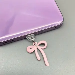 Dust Plug Charm Type C/USB C Port Cover Accessories Animal Theme Enamel Phone Decorations Gifts for Book Lover Readers Men Women Teachers Pink Bow Design