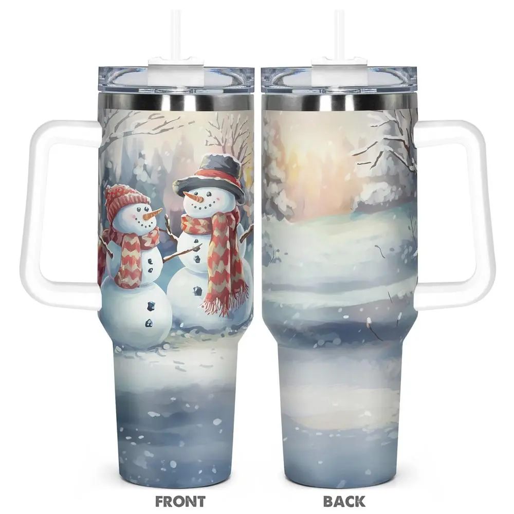 Snowman Pattern Stainless Steel Tumbler, 1 Count 40oz Insulated Water Bottle, Durable Water Bottle for Birthdays, Holidays, Teachers, and Coworkers, Drinkware