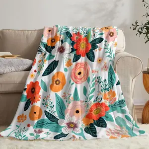 Simple Floral Throw Blanket Fuzzy Cozy Flannel Flower Throws for Couch Sofa Bed Chair Home Decor Gifts, Teal Red