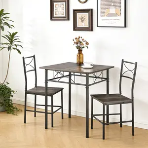 Dining Table Set for 2, 3 Piece Kitchen Table Set with 2  Chairs, Square Kitchen Table Set for Small Space, Apartment, Dining Room, Retro Gray