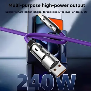 New 240W Light Beam 4-in-1 Fast Charging Cable Type-C Fast Charging Cable Compatible with Apple Huawei Android Universal