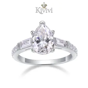 Deconstructed pear-shaped 7mm*10mm moissanite 925 sterling silver moon-colored ring inlaid with diamonds, elegant and luxurious, wedding ring, date, daily wear, birthday gift non tarnish jewelry jewelry rings girl couple fit daily wear