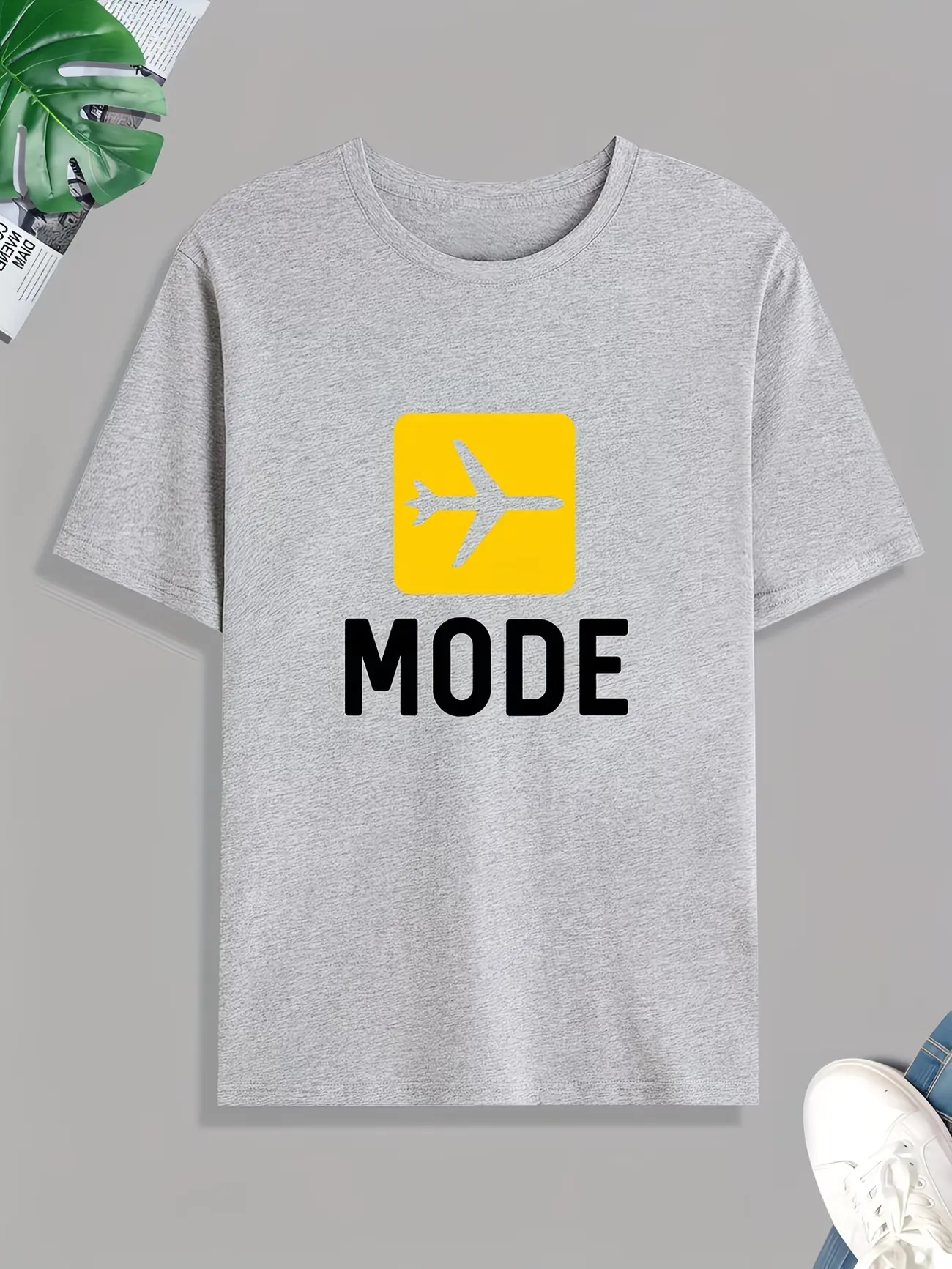 Minimal Airplane‑Mode Graphic T‑Shirt, Unisex Everyday Casual Tee, Simple Square‑Plane‑Logo‑Print Relaxed‑Fit Cotton Short‑Sleeve for Men Women