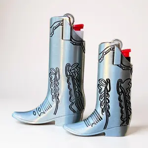 Boots Lighter Case Vintage Metal Western Cowboy Shoes Holder Boho Style Sleeve Retro Funny Gift