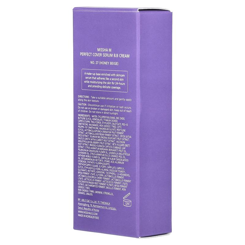 Missha Perfect Cover Serum B.B Cream, No. 27 Honey Beige, 1.18 fl oz (35 ml)