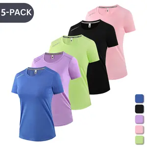 Women’s summer quick-dry sports T-shirt, high-stretch short-sleeve quick-dry top for yoga, fitness, and everyday wear; versatile athletic shirt made from a smooth, non-abrasive quick-dry fabric with reflective shoulder details; suitable for running, yoga,
