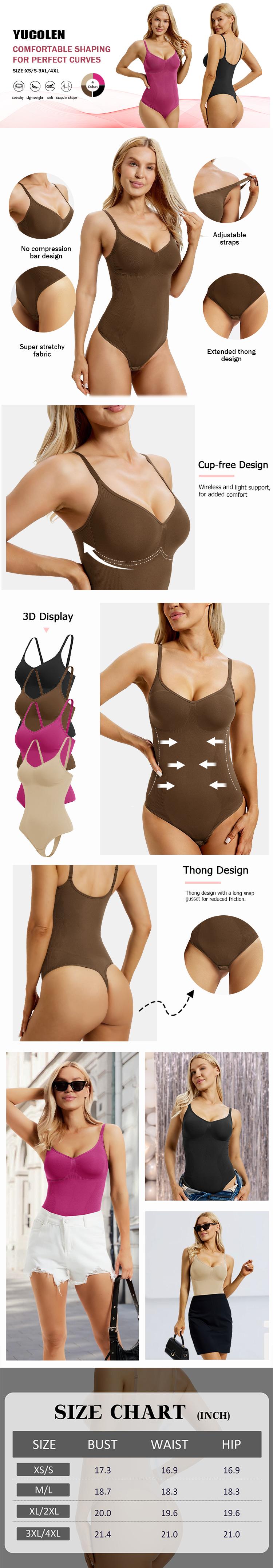 YUCOLEN Shapewear for women Tummy Control Bodysuit Thong  Body Suits for Womens High Waist Black U-Neck Body Shaper