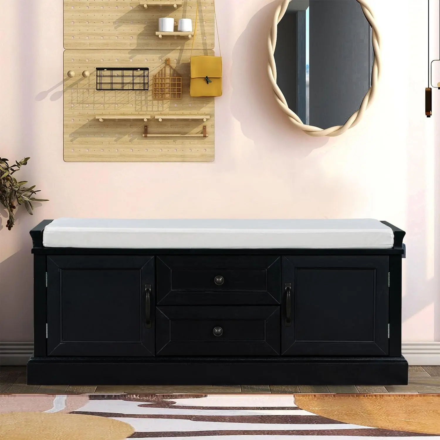 Vintage Chic Wooden Storage Bench with Removable Foam-Filled Velvet Seat Cushion