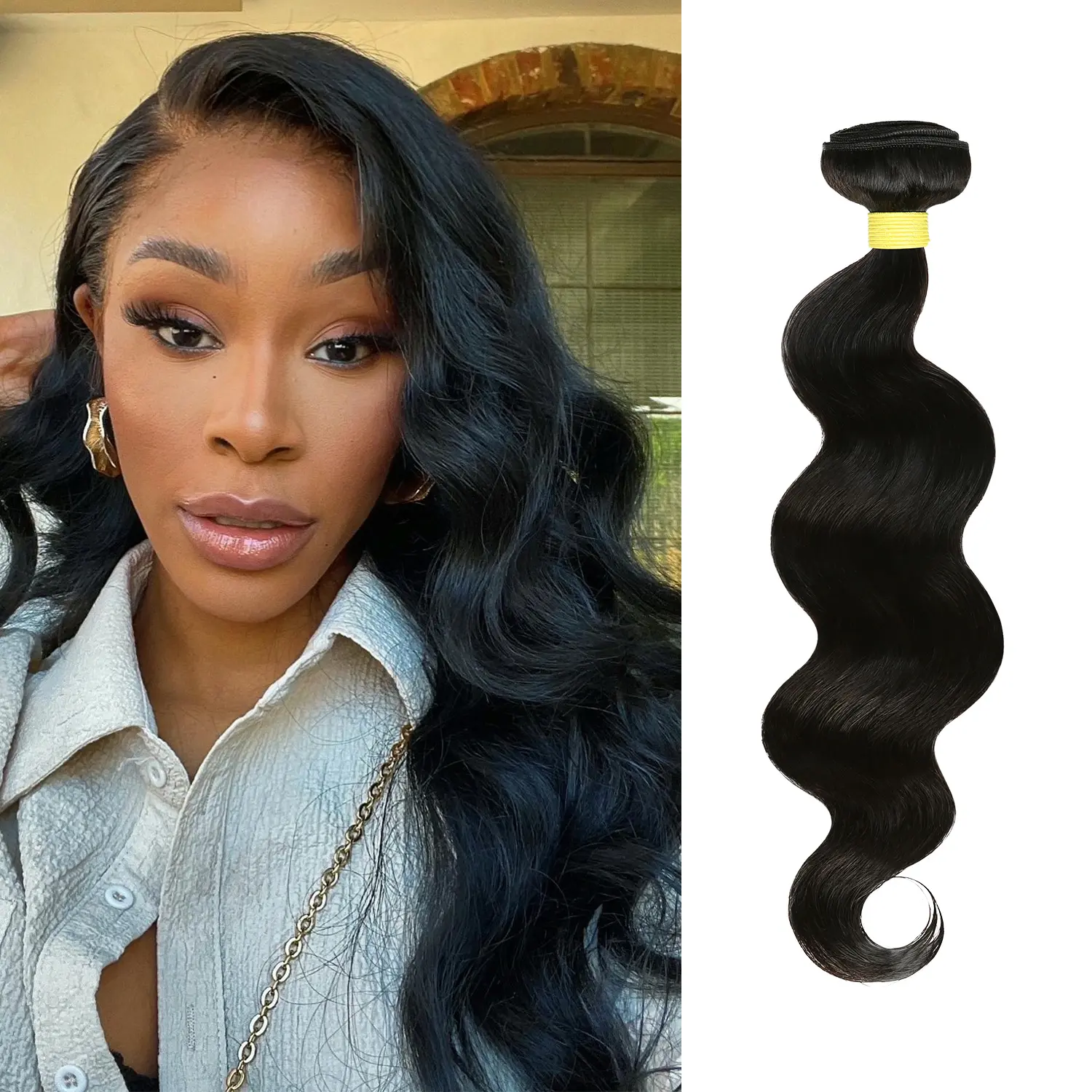 Upscale Hair Bundles, 12A Grade Body Wave Brazilian Virgin Human Hair in Natural Black, Double Weft Extensions